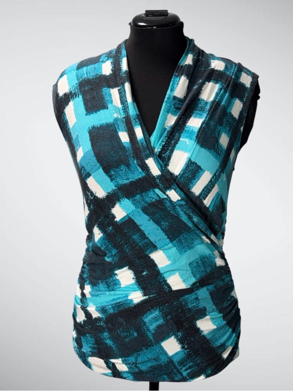 Women’s Michael Kors Black and Blue Plaid Faux Wrap Top Size Small